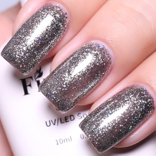 Firedeep Black Gel Polish Glitter Hema Free 10ml Same Color Same Top Cover Black Reflective Sparkle UV Polish Christmas Manicure Art DIY