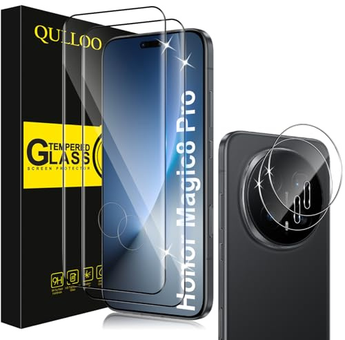 QULLOO Verre Trempé et Caméra Protecteur pour Honor Magic8 pro | 2 Pièces Protecteur Écran, 2 Pièces Caméra Arrière Protecteur, 9H Dureté Film, HD Clarté Anti Rayures Vitre Protection