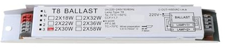 ballast électronique Ballast électronique à démarrage instantané T8, haute efficacité, 2x1 8/30/58W, Ballast de lumière fluorescente, usage résidentiel/commercial(2x58W)