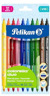 Pelikan Doppel-Fasermaler Duo, 2 Strichbreiten, 10 Stifte in 10 Farben | Pelikan Doppelfasermaler, Strichbreite 1-4 mm, 10 Fasermaler in 10 Farben