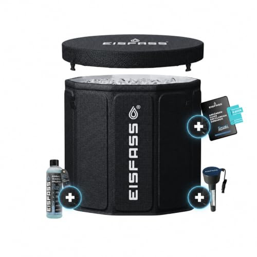 Eisfass® Easy Premium Eisbad für Zuhause – ausklappen, befüllen & direkt loslegen | einfache Eistonne für Kältetherapie & Regeneration | inkl. Deckel, Thermometer, Wasserpflege & E-Book