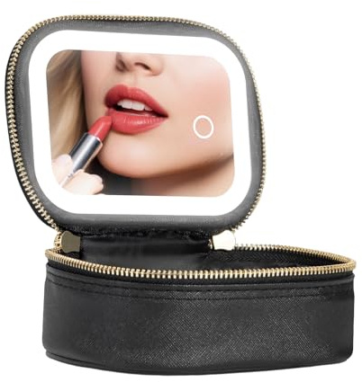 Sac à Maquillage de avec Miroir LED Organisateur de Cosmétiques Portable | Avec Miroir LED 3 Luminosités Réglables Pour Femmes, Adolescents, en et Fêtes,
