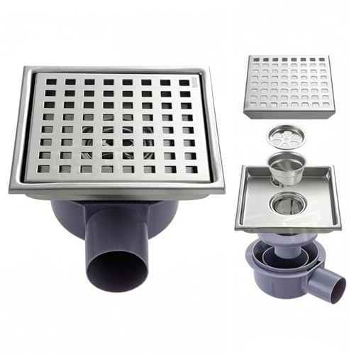 Bodenablauf Duschablauf Edelstahl 15×15 cm, Flach & Befliesbar, 360° Siphon mit Geruchsverschluss, Doppelfilter Haarfänger, Anti-Geruch & Anti-Schädlinge, Unsichtbare Duschrinne für Bad, DN50
