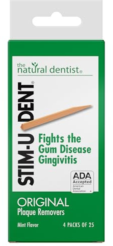 Stim-U-Dent Plaque Removers, Mint Flavor, 4 Packs of 25 (100 Picks)