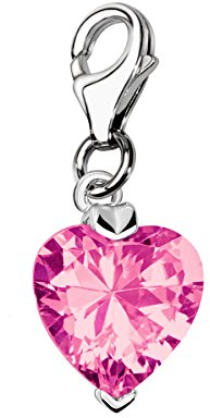 Quiges Donna Charm Ciondolo Argento Cuore di Cristallo Rosa per Bracciali e Accessori