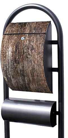 Banjado® Stand Briefkasten in Hammerschlag-Optik in Größe 150x47x22cm mit Motiv Altes Holz - Briefkasten mit Standfuß/Postkasten freistehend als Standbriefkasten mit Zeitungsfach