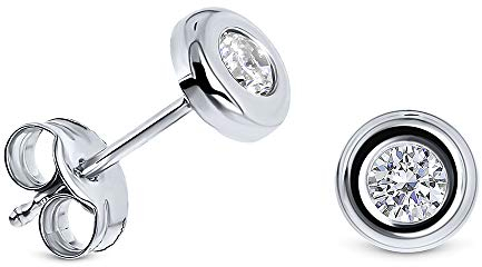 MIORE Schmuck, Ohrringe Damen, Ohrstecker Gold 375 9 Kt Weißgold, Damenohrringe mit Solitär Zirkonia in Zargenfassung, goldene Ohrstecker Damen, Ohrschmuck