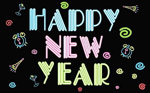 U24 Flagge Fahne Happy New Year Neon Neujahr Silvester 90 x 150 cm