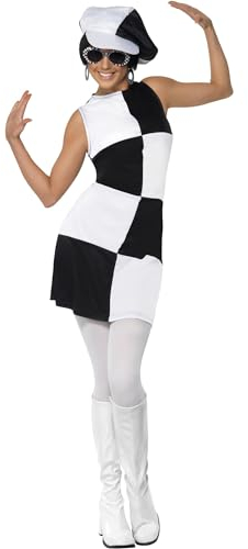 Hippiekleid schwarz weiss 60er Jahre Kleid und Hut Sixties Damen Gr. L