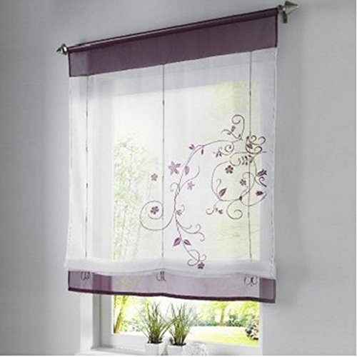 SIMPVALE Raffrollo Vorhang, Lila 80x120 cm Voile Vorhänge Schaffen Sie Eine Gemütliche Innenatmosphäre, Exquisite Florale Muster Transparente Gardinen für Wohnungen, Schlafzimmer, Wohnzimmer, Küche