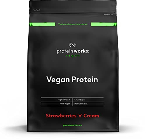 Protein Works - Vegan Protein Powder, Strawberries 'n' Cream, 66 Servings, 100% Plant Based & Natural, Premium Multi-Protein Blend, Low Fat Shake, Low Calorie Shake, 2kg