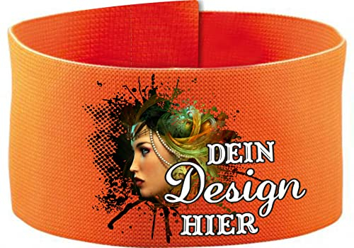 größenverstellbare Armbinde/Mediaband bedruckt mit IHREM INDIVIDUELLEM TEXT (SENIOR 25-36 cm) (Farbe neonorange)