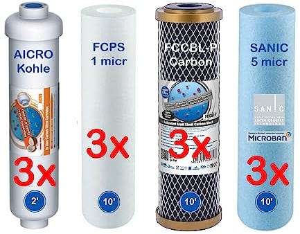 Filterset 1,5 Jahre Ersatzfilter 10' für RETEC Ultimate PLUS PRO Perfect Water No. 1 passend für alle 5 Stufen 10 Osmoseanlagen
