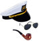 Tigerdoe Herren Captain Hut 3-teiliges Set - Skipper-Kostüm - Yacht-Captain-Kostüm Einheitsgröße Yachthut, Fliegerbrille & Holzrohr