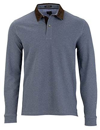 Kitaro Herren Langarm Shirt Poloshirt Polokragen -URBAN FIT- (Blau Melange, XL)
