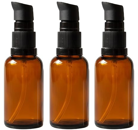 ericotry 3PCS 100ml / 3.34oz Empty Amber Glass Pump Press Lotion Bottles Makeup Sample Packing Cream Bath Shower Conditioner Storage Container Dispenser Vial Pot