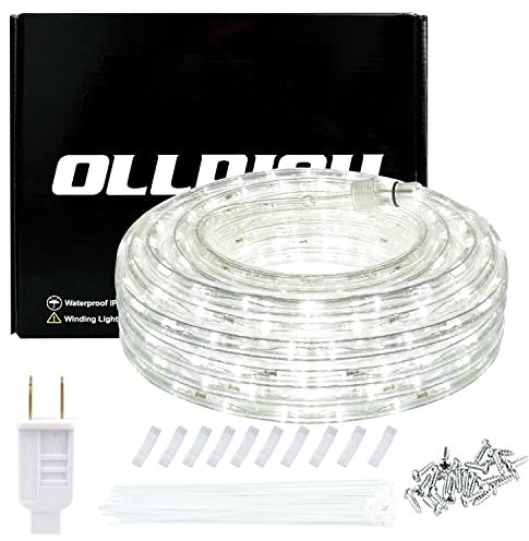 ollrieu Rope Lights Outdoor 50ft Waterproof White LED Rope Lighting Indoor Connectable Plug-in 110V 6000K 360 LEDs Flexibl...