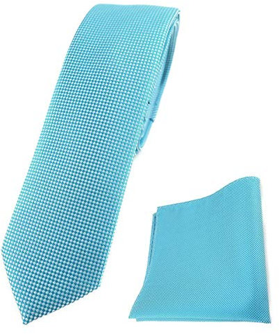 TigerTie schmale Designer Krawatte Designer Einstecktuch in türkis fein gepunktet - Breite 4,5 cm