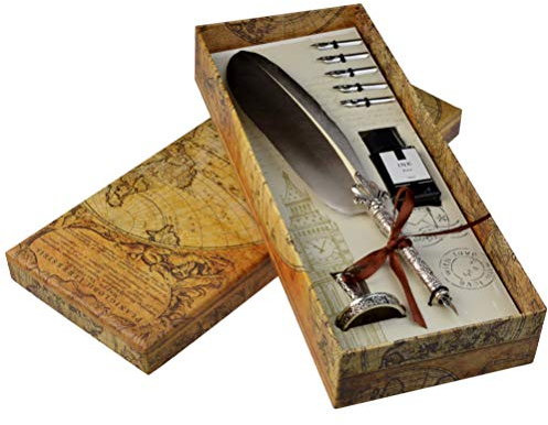 jerbro Handgemachte Dip Pen Englisch Kalligraphie Feder Schreibfeder Dip Quill Pen schreiben Tinte Set mit 5 Ersatzspitzen und Pen Nib Basis Calligraphy Set für Briefpapier Geschenk (Gray)