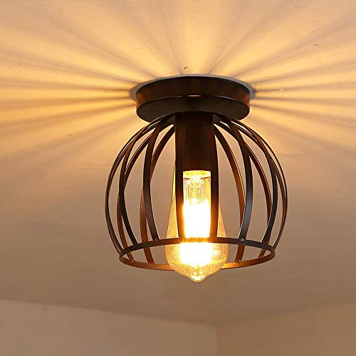 iDEGU Vintage Deckenleuchte Industrielle Deckenlampe Ø20 cm Geometrisches Käfig Design Lampenschirm Retro Deckenleuchte E27 Beleuchtung für Schlafzimmer Küche Wohnzimmer, Schwarz