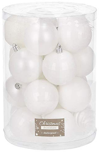 SPRINGOS Christbaumkugeln Kunstkugel 20 Stück Bruchsicher Weihnachtskugel Glitzer Matt Glanz Weihnachtsdeko Weihnachten (Weiss)