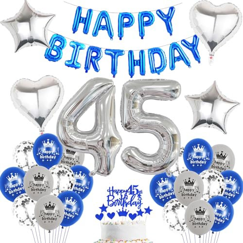Luftballon 45. Geburtstag mann blau deko Folienballon 45 jahre Geburtstags deko mann männer blau set happy Birthday 45th Geburtstagsdeko 45 mann Ballon 45 jahre Geburtstag mann Dekoration set(45)