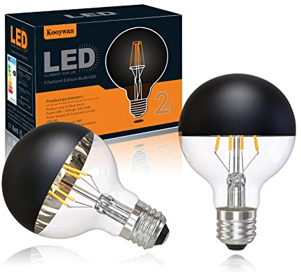 KOOYWAN LED G80 E27 Filament Lampe 6 Watt Kopfspiegel Black 2700K Warmweiß Frosted Black Crown Shadowless Glühbirne 2 Stk