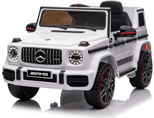 Playhouse Kinder Elektroauto Mercedes G63 AMG 90 Watt, 12V 7ah, Ledersitz, 4 Stoßdämpfer, Eva Räder, Fernbedienung, Kinderauto Kinderfahrzeug (Weiß)