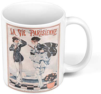 Keramik-Kaffeetasse, 325 ml, Retro, La Vie Parisienne, Groteske, Vintage-Magazin, 20er Jahre