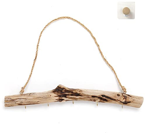 HLQHXWHZT Holzscheite für Dekoration, natürliches Treibholz, dekorative Zweige, Wanddekoration, Schmuck-Organizer mit 5 Haken (38,1 cm)