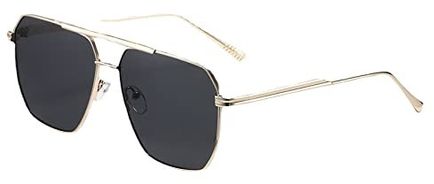 OSAGAMA Übergroße Quadratische Polarisierte Sonnenbrille für Damen Herren Vintage Retro-Brille Metallschirme UV400-Schutz Gold/Grau