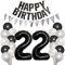 Borsgye 22. Geburtstag Deko Set 22 Jahr Geburtstagsdeko Ballon Männer Junge Frauen Schwarz Happy Birthday Banner Silber Glitzernder Dreiecks Banner Konfetti Luftballons Schwarz Folienballon Zahl 22