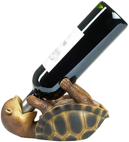 BRUBAKER Porte-Bouteilles de vin Tortue assoiffée - Porte-Bouteilles Animaux ivres - Porte-Bouteilles drôle - Tortue de mer Décoration Figure Peinte à la Main Bar - Cadeau de vin drôle