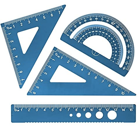 Geoyien Geodreieck, Lineal 15cm kinder, Lineal 15cm, mit Aufbewahrungskoffer, Mathematik Geometrie Lineal Set Aluminiumlegierung, Schule Mathe Schreibwaren, Messwerkzeuge, für Schüler, Lehrer (Blau)