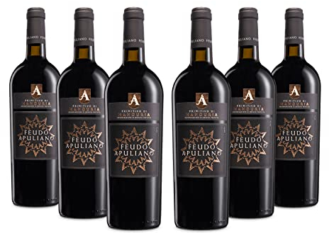 Feudo Apuliano Primitivo di Manduria DOP, Vino Rosso, con Note di Frutta Matura, 14.5% Vol, Confezione con 6 Bottiglie da 750 ml