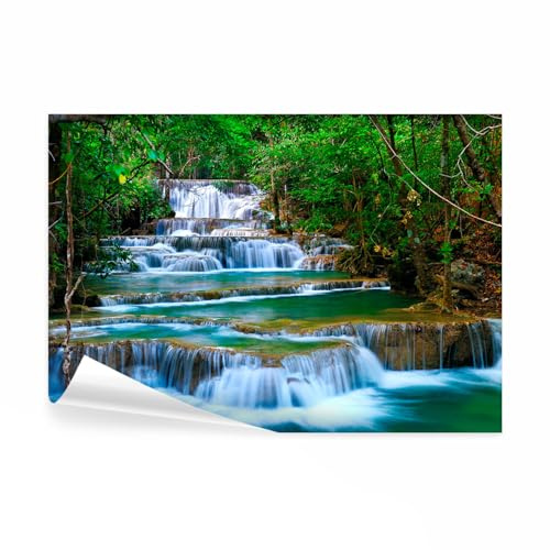 decomonkey Fototapete Wasserfall, 150x105 cm, Moderne Wald Fluss Dschungel | Thailand, Asien, Natur, Blau, Grün, Vlies, Schlafzimmer, Wohnzimmer, Tapete, Fototapeten, Tapeten, Vliestapete, Wandtapete