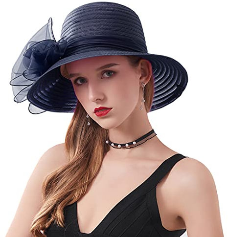 Naimo Damen Organza Kirche Kentucky Hüte Derby Fascinator Hut Elegante Schleife Breite Krempe Brauthut Tea Party Hochzeit Sonnenhut