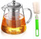 Teiera in vetro trasparente, teiera in vetro con filtro in acciaio inox, con Filtro Asportabile e Lavabile per tè Profumati Teiera Vetro con infusore,Teiera per Tisane 1300ML