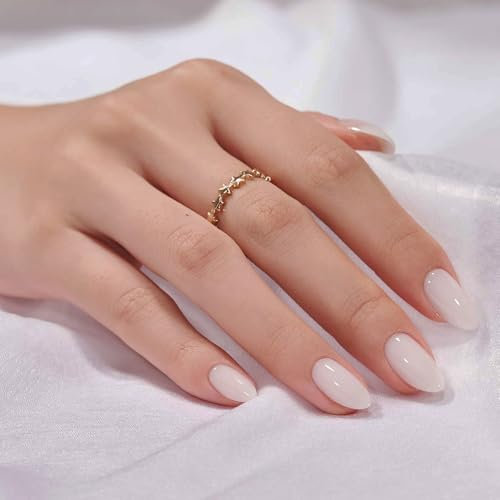 Press On Nails Short - BTArtbox Almond False Nails with Glue, 30 Pcs White Soft Gel Fake Nail in 15 Sizes, Reusable Semi-Transparent Stick on Nails for Women, Cream Puff