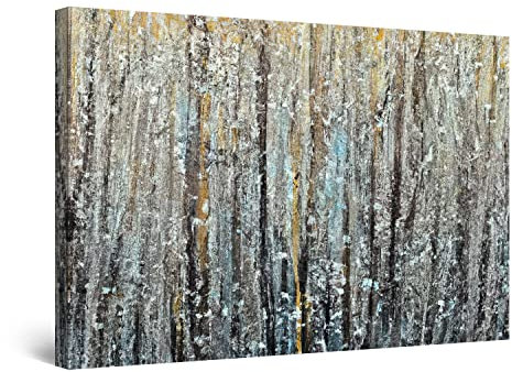 Startonight Impression sur Toile - Abstrait Noir Gris Sarcelle Arbres Artiste - Grande Tableau Decoration Murale Prêt à Accrocher Arbres Peinture Moderne 60 x 90 cm Idée Cadeau Élégante et Originale