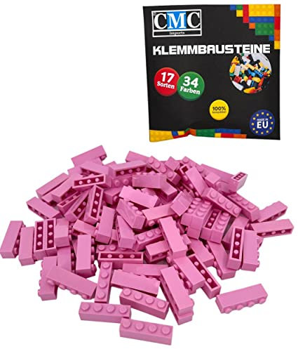 CMC imports 200 Klemmbausteine Bausteine Grundbausteine 1x4 Noppen Kompatibel 4 Noppen Bricks 34 vers. Farben (970 - Hell Rosa)