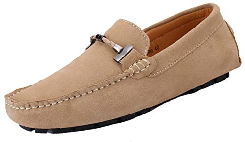 SMajong Uomo Mocassini Pelle Scamosciato Scarpe di Guida Comfort Scarpe Oxford Classico Penny Loafers Moda Pantofole Cachi 39 EU
