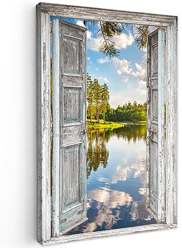 MuchoWow© Bilder 60x90 cm Wohnzimmer Deko Modern Wandbild Foto auf Leinwand Bild Schlafzimmer Room Decor Geschenke Wasser - Landschaft - Fenster - Blick