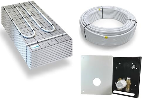 Warmwasser Tackerplatte Fußbodenheizung HoWaTech TAC Komplett Set 5/10m² Dämmplatte 20mm EPS WLG 045 DES und RTL Regelbox, Heizfläche:5.00m²
