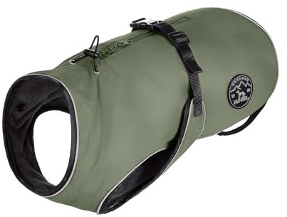 HUNTER Hundemantel Uppsala, Farbe: Khaki, 2in1 Design mit herausknüpfbarem Innenfutter, wasserabweisend, reflektierende Paspeln, geschlossene Bauchseite, optimaler Sitz, Größe: 25