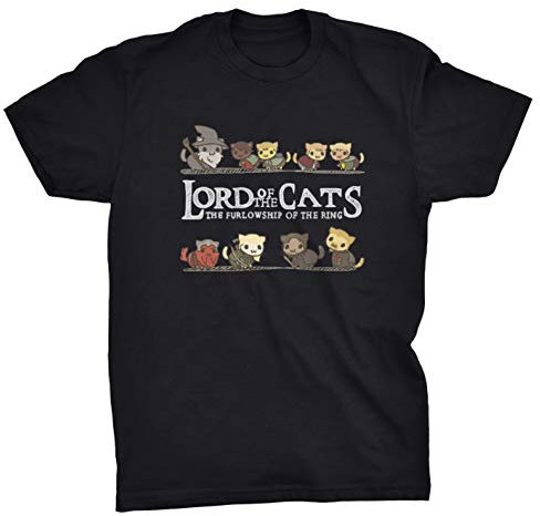YONQI Herr der Katzen Furlowship of the Ring Mittelerde Lustiges T-Shirt, Schwarz , L