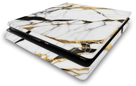 Head Case Designs Weiß, Gold Und Schwarz Marmor Vinyl Haut Gaming Aufkleber Abziehbild Abdeckung kompatibel mit Sony Playstation 4 PS4 Slim Console