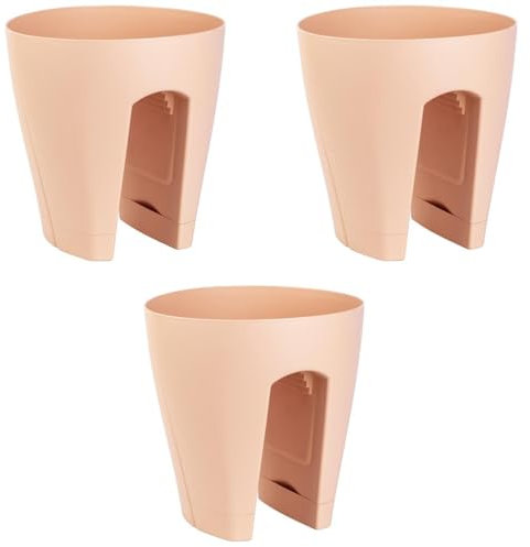 ENGELLAND 3 x Blumentopf für Balkon-Geländer, Farbe: Apricot, Blumenkasten, Balkonkiste, 9 Liter, Kunststoff, Außenbereich, B Ø 29 x H 30 cm