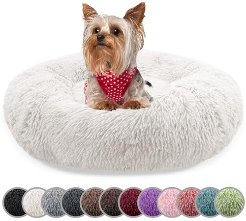 bluzelle Hundebett für kleine Hunde & Katzen, 50cm Hundekissen Rund Donut Kissen Hundekorb Plüsch, Katzenbett Flauschig Katzenkissen Waschbar rutschfest Weich, Farbe:Cream