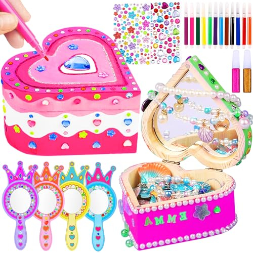 PIWOSGOL 22 Stück Mini Schatztruhe Holzdosen Set, Schatzkiste Holz zum Bemalen Kinder, Herzform DIY Basteln Holzkiste, Geschenke für Mädchen 6-12 Jahre, Weihnachten Kindertag Geburtstagsgeschenk